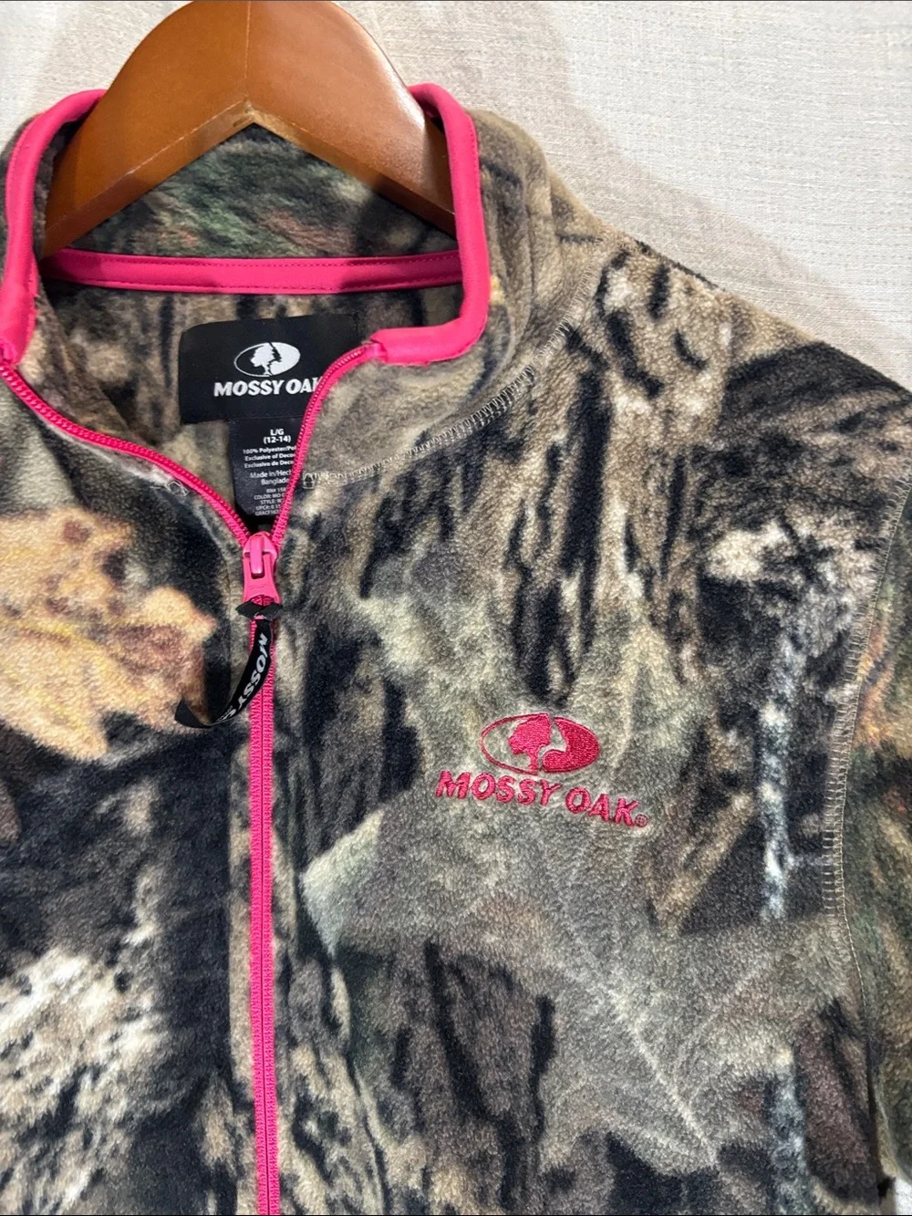 Mossy Oak Women's Camo Fleece Jacket Pink TrimFull Zip Size L EUC - Picture 3 of 10